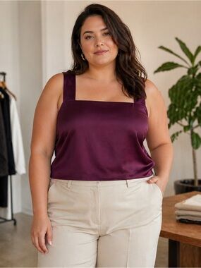 Abercrombie & Fitch Satin Square-Neck Cami in Plum